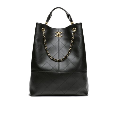 Chanel Shopping Bag Gold Tone Metal Black 33Cm AS5635 B20829 94305