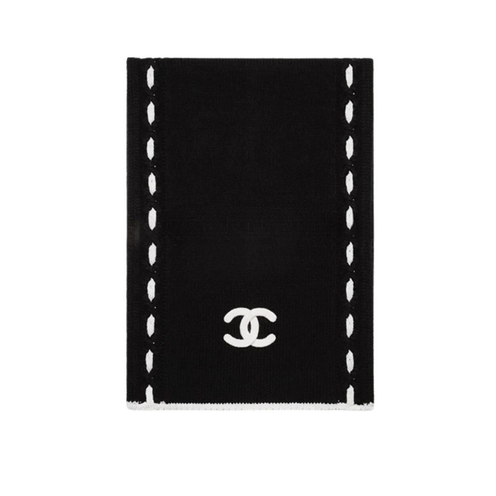 CHANEL CC LOGO CASHMERE SCARF BLACK 180CM