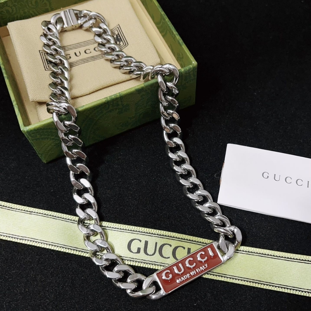 GUCCI TRADEMARK ENAMEL CHAIN NECKLACE IN 925 STERLING SILVER 814978 J8410 8166 - Image 4