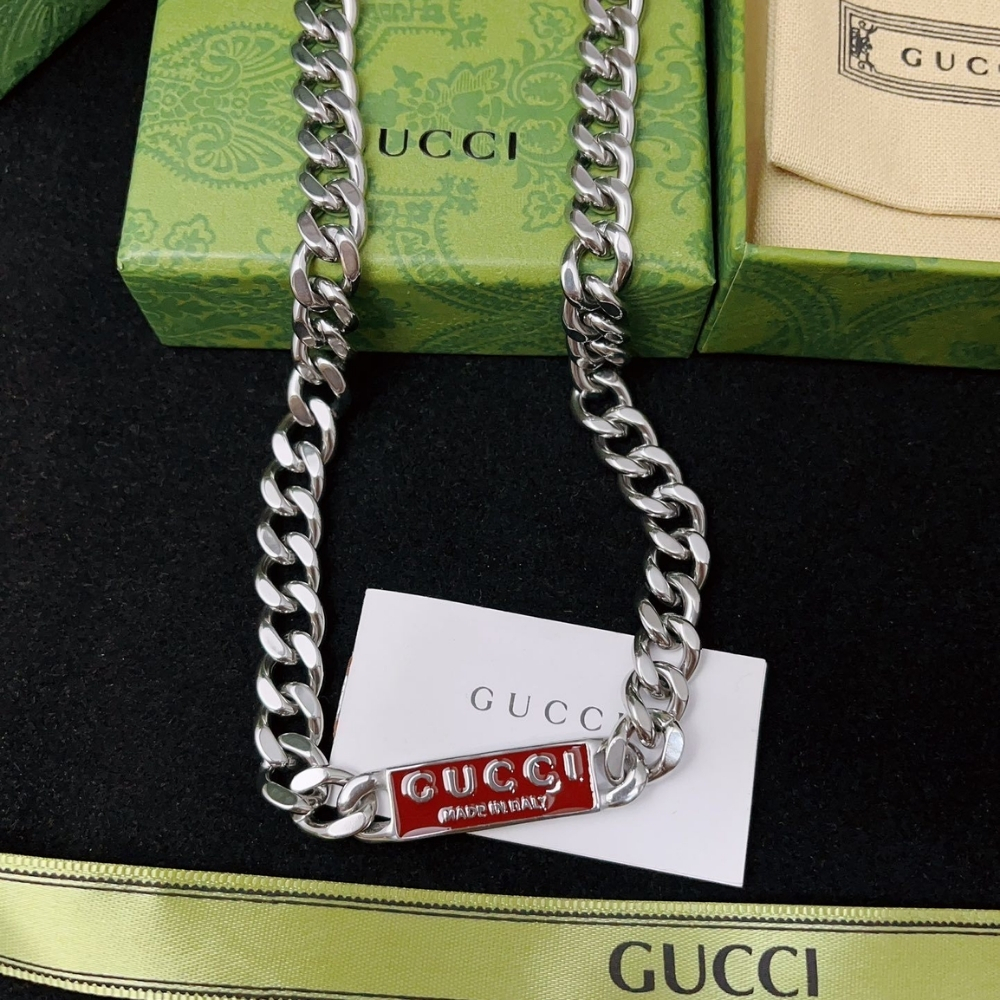 GUCCI TRADEMARK ENAMEL CHAIN NECKLACE IN 925 STERLING SILVER 814978 J8410 8166 - Image 5