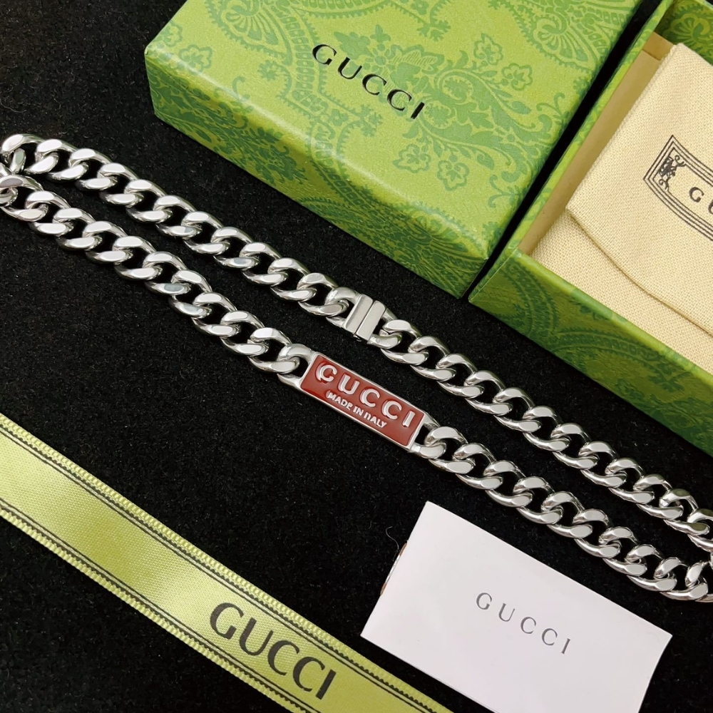 GUCCI TRADEMARK ENAMEL CHAIN NECKLACE IN 925 STERLING SILVER 814978 J8410 8166 - Image 6
