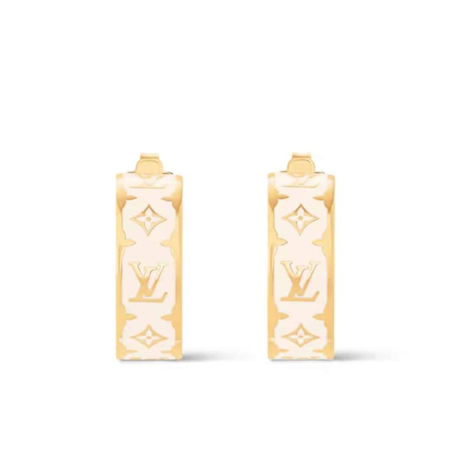 LOUIS VUITTON NANOGRAM ENAMEL EARRINGS WHITE M01830