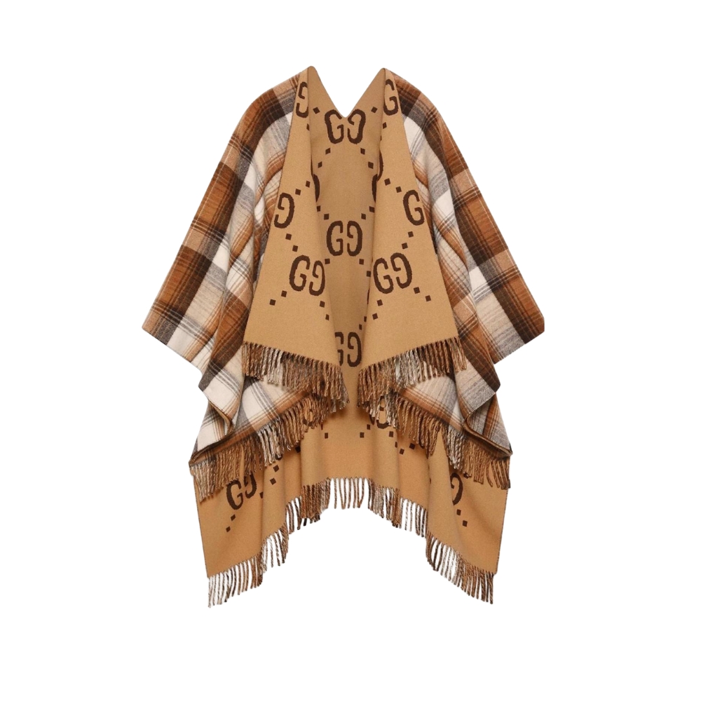 GUCCI REVERSIBLE WOOL PONCHO GG BEIGE 185CM