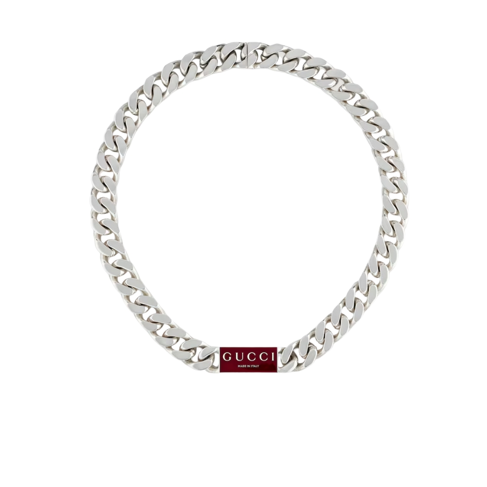 GUCCI TRADEMARK ENAMEL CHAIN NECKLACE IN 925 STERLING SILVER 814978 J8410 8166