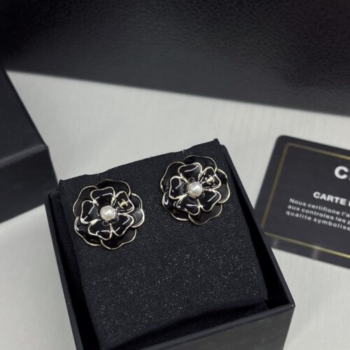 Alternative view of Chanel Camellia Earrings Black