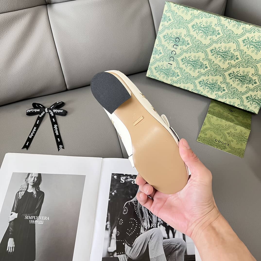 GUCCI MARMONT EMBROIDERED LEATHER MID HEEL PUMP BEE STAR WHITE 551548 D3V00 9022 - Image 5