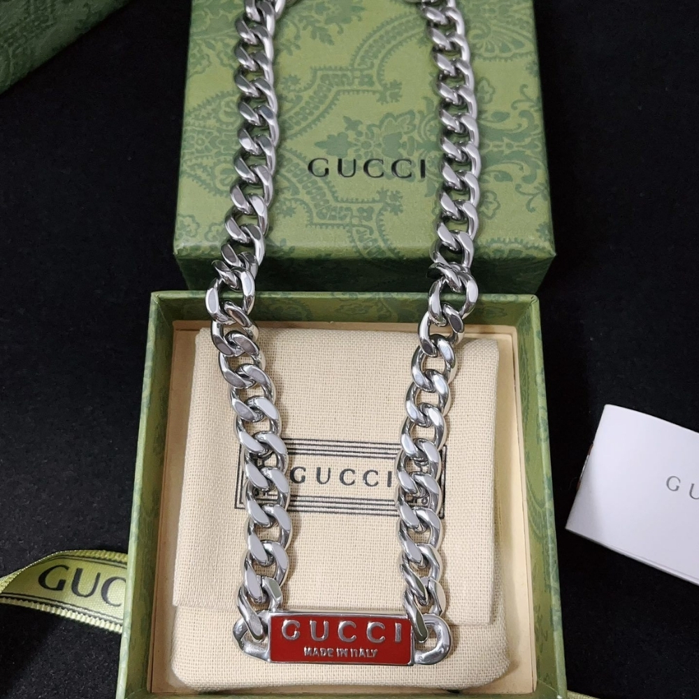 GUCCI TRADEMARK ENAMEL CHAIN NECKLACE IN 925 STERLING SILVER 814978 J8410 8166 - Image 2