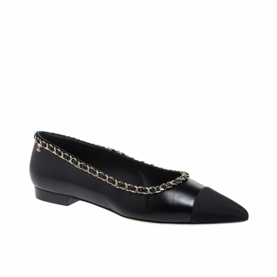 Chanel Leather And Fabric Cc Chain Link Ballet Flats Black