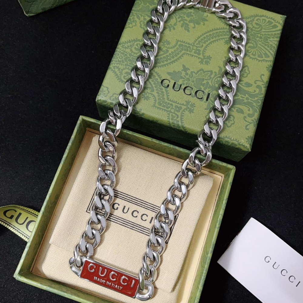 GUCCI TRADEMARK ENAMEL CHAIN NECKLACE IN 925 STERLING SILVER 814978 J8410 8166 - Image 3
