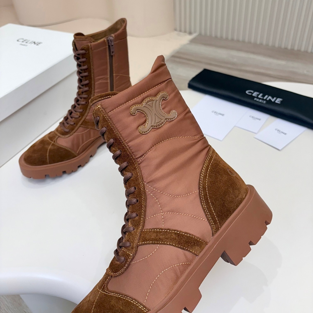 CELINE MARGARET BOOT IN NYLON AND SUEDE BROWN 365115243C 04DB - Image 9