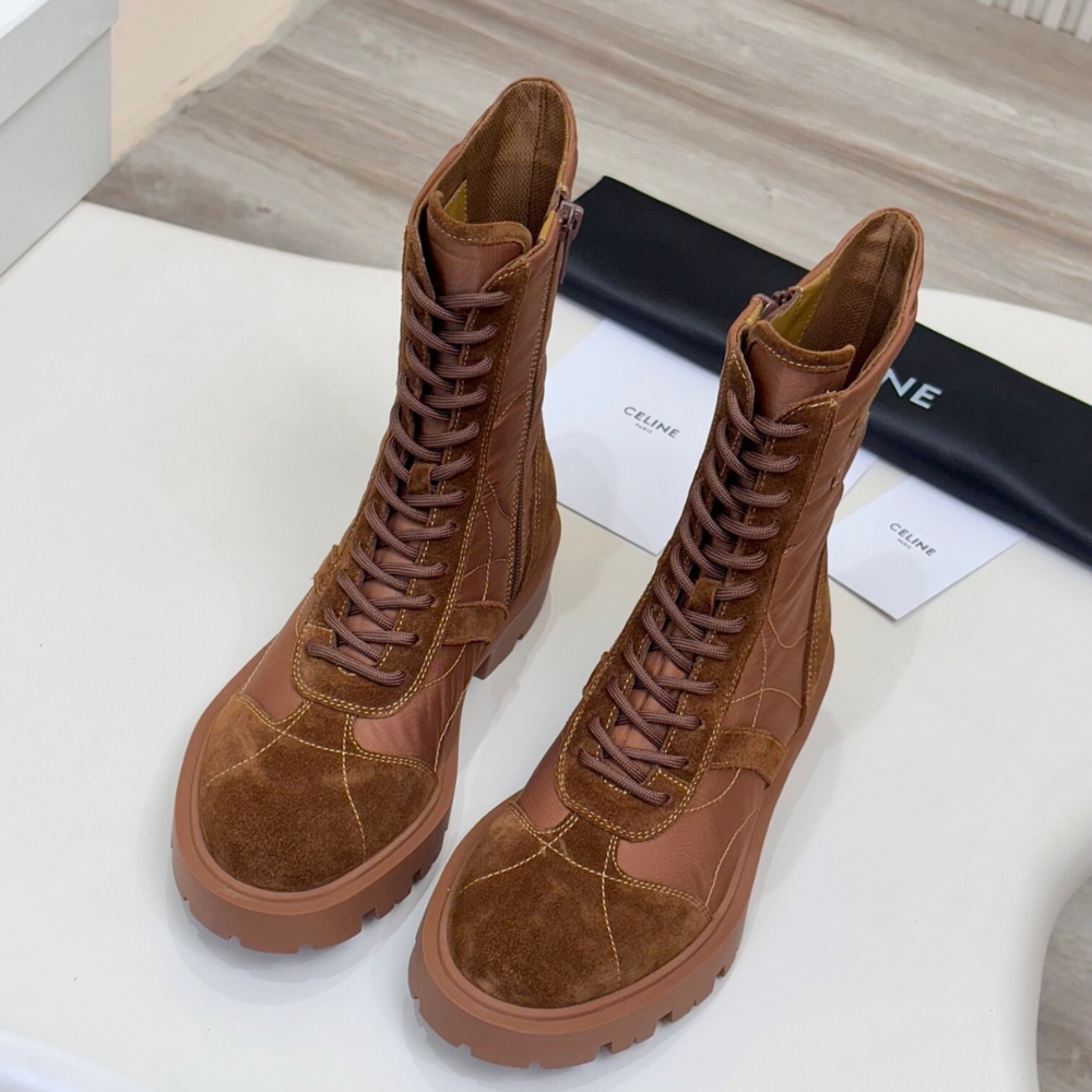 CELINE MARGARET BOOT IN NYLON AND SUEDE BROWN 365115243C 04DB - Image 7