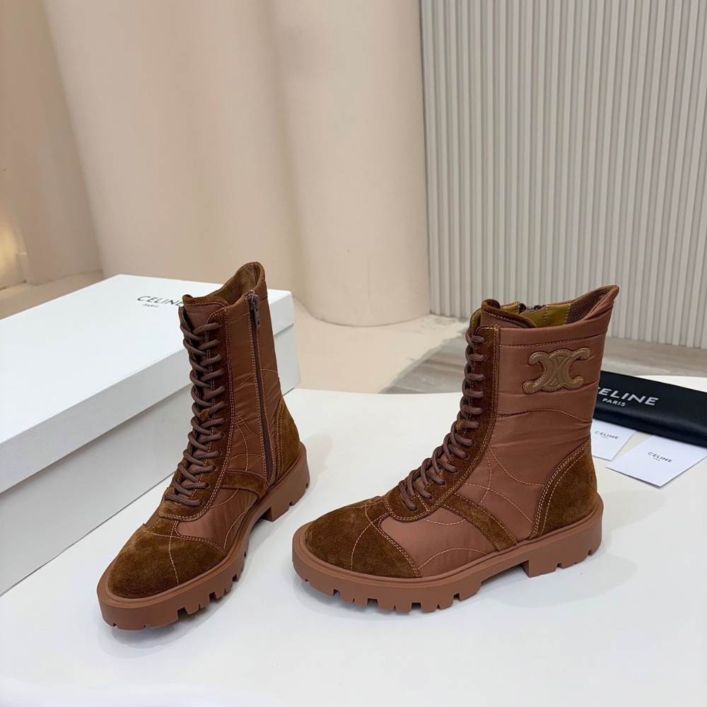 CELINE MARGARET BOOT IN NYLON AND SUEDE BROWN 365115243C 04DB - Image 4