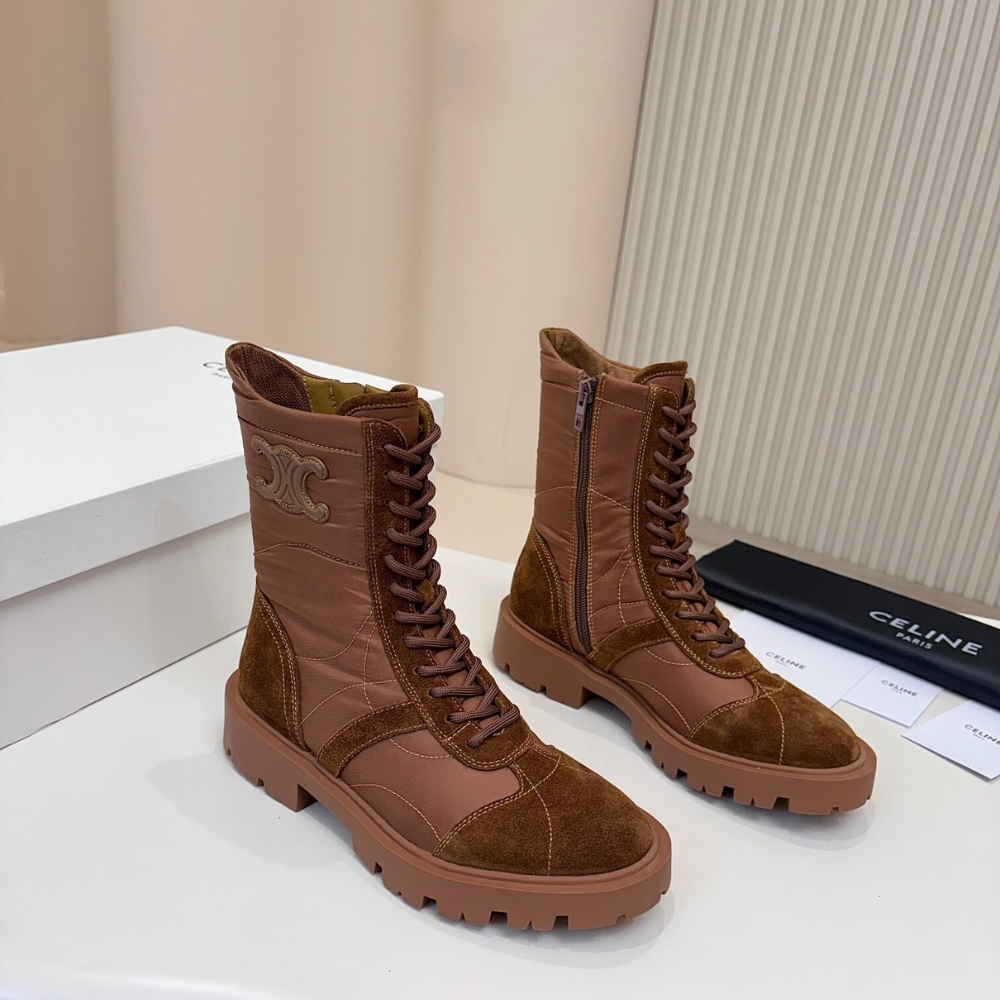 CELINE MARGARET BOOT IN NYLON AND SUEDE BROWN 365115243C 04DB - Image 3