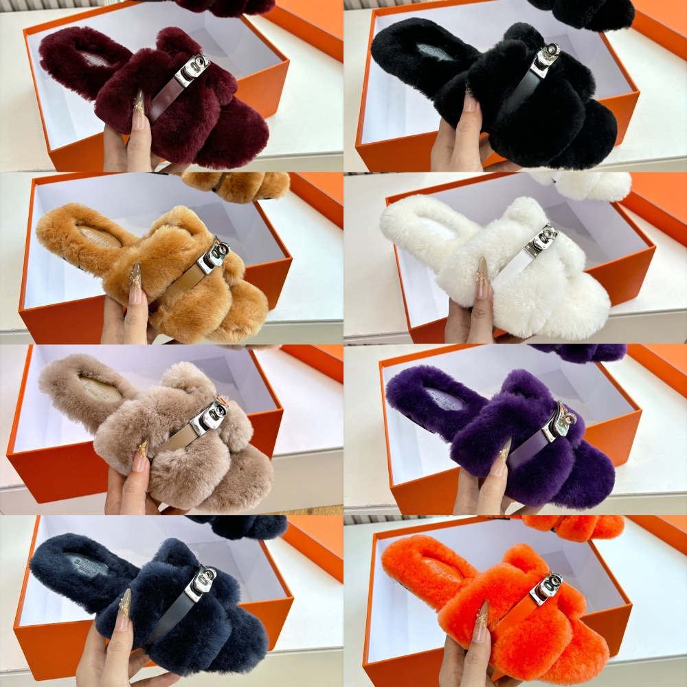 HERMES SHEARLING FUR ORAN SILVER BUCKLE SANDAL BEIGE - Image 9