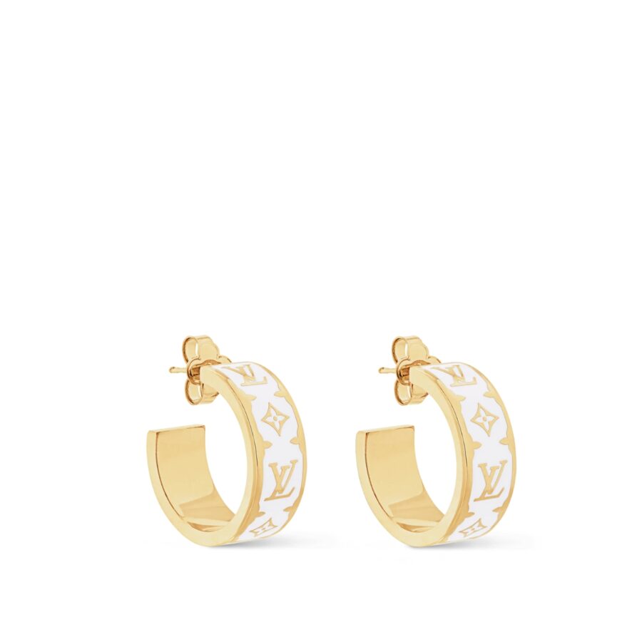 LOUIS VUITTON NANOGRAM ENAMEL EARRINGS WHITE M01830