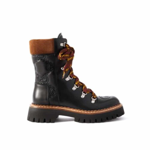 Gucci Women Lace Up Ankle Boot Black And Tan 758284 Aacm1 1046