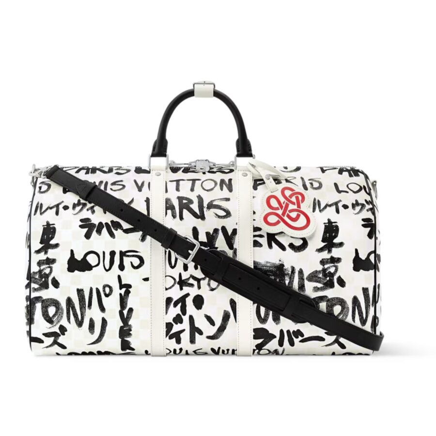 LOUIS VUITTON KEEPALL BANDOULIÈRE 50 BLACK AND WHITE 50CM N40804