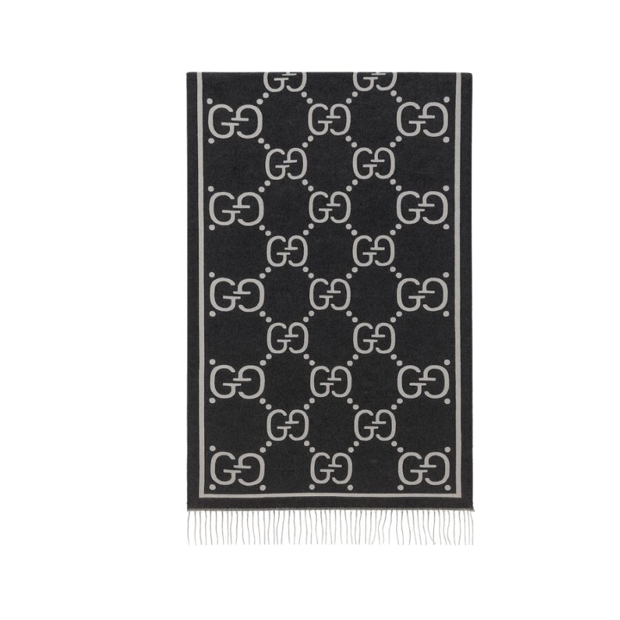 GUCCI GG JACQUARD CASHMERE SCARF BLACK 180CM