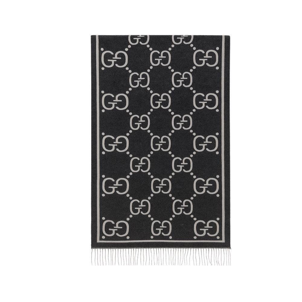 GUCCI GG JACQUARD CASHMERE SCARF BLACK 180CM