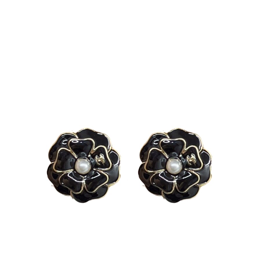 CHANEL CAMELLIA EARRINGS BLACK