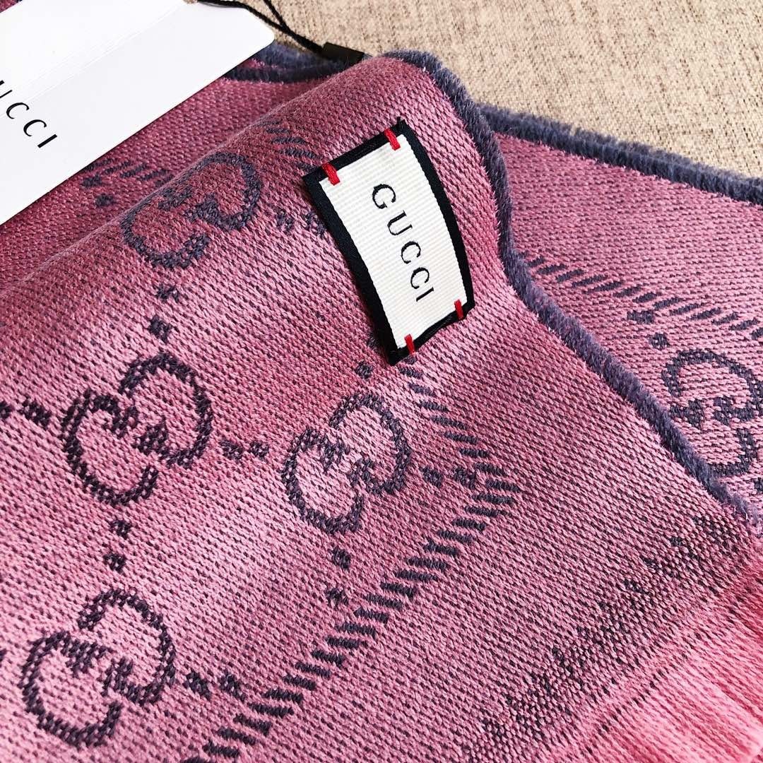 GUCCI GG WOOL SCARF GRAPHITE WITH PINK 180CM 133483 3G200 1272 - Image 5