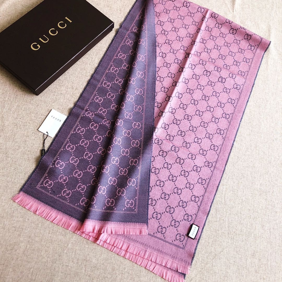 GUCCI GG WOOL SCARF GRAPHITE WITH PINK 180CM 133483 3G200 1272 - Image 4