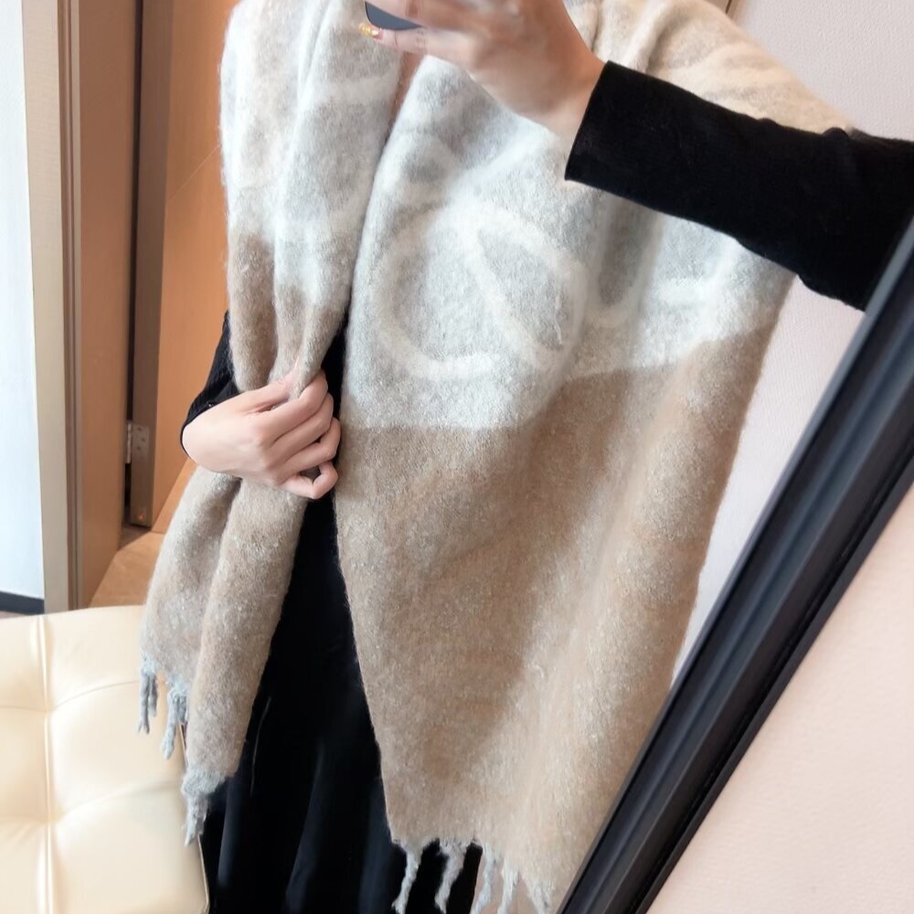 LOEWE ANAGRAM SCARF IN WOOL BEIGE AND WHITE F811257X79 2147 - Image 4