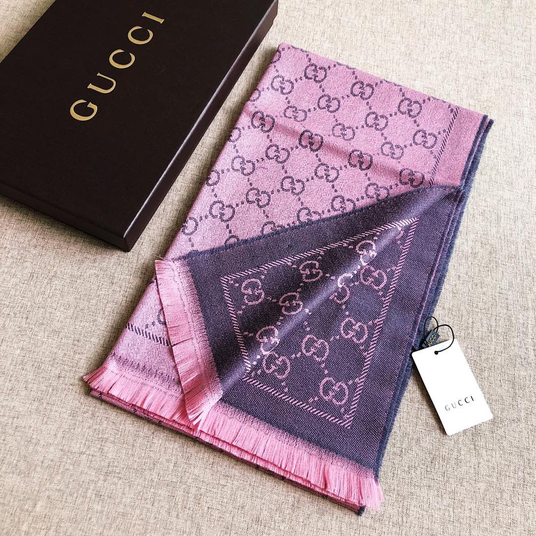 GUCCI GG WOOL SCARF GRAPHITE WITH PINK 180CM 133483 3G200 1272 - Image 3