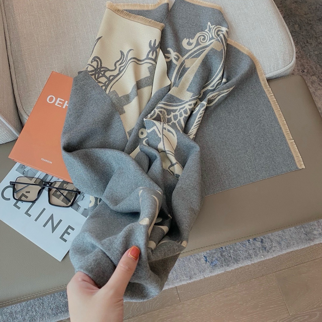 HERMES CASHMERE WOOL SCARF WRAP SHAWL IN GREY 180CM - Image 3