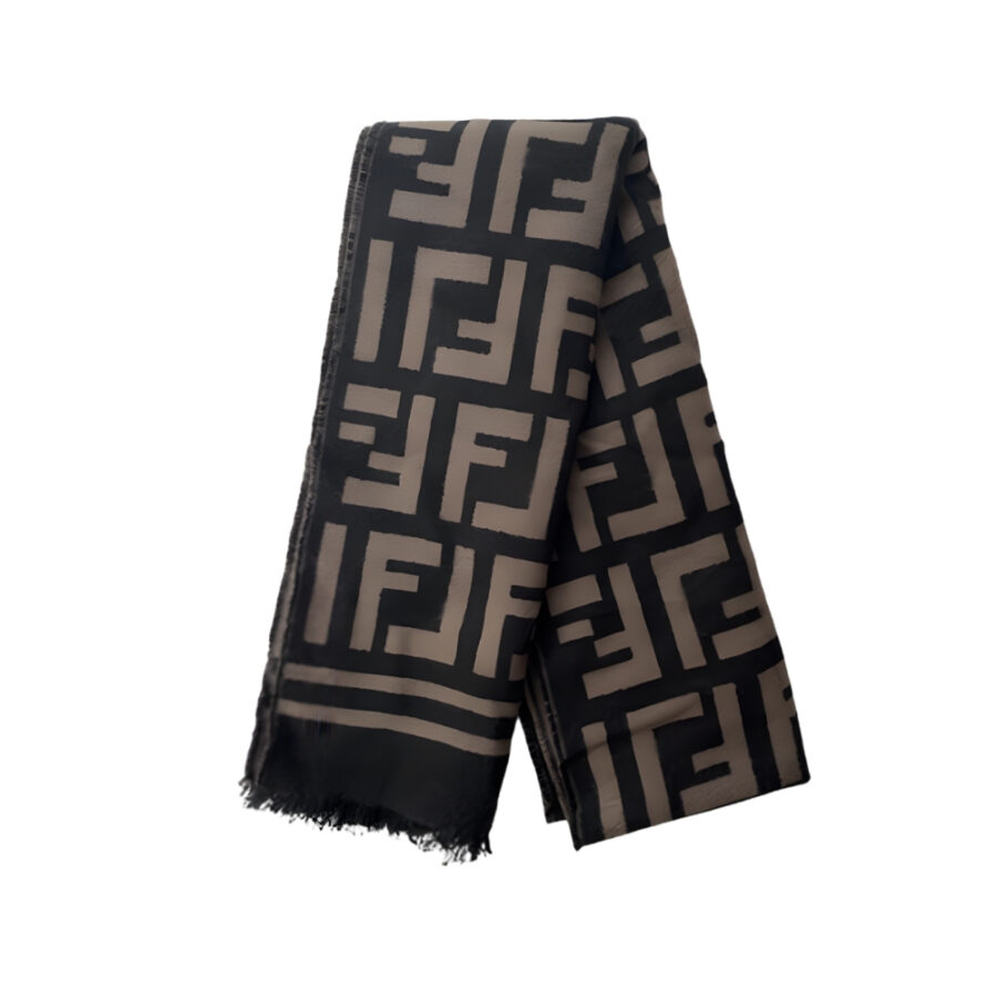 FENDI FF BLACK WOOL AND SILK SCARF 180CM