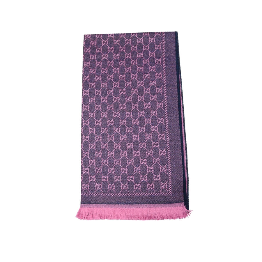 GUCCI GG WOOL SCARF GRAPHITE WITH PINK 180CM 133483 3G200 1272