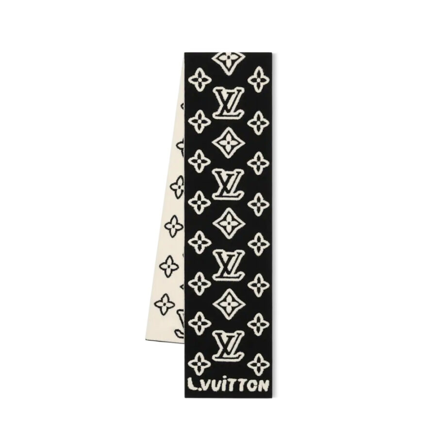 LOUIS VUITTON MONOGRAM BLAST KNITTED SCARF BLACK AND WHITE M96963