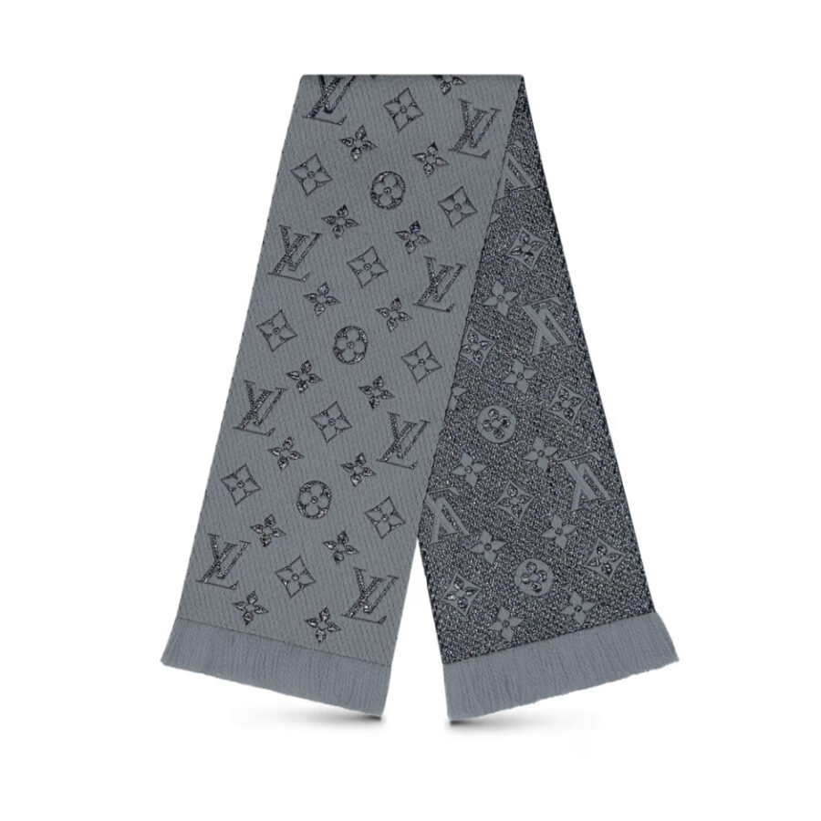 LOUIS VUITTON LOGOMANIA SHINE SCARF GRAY 180CM