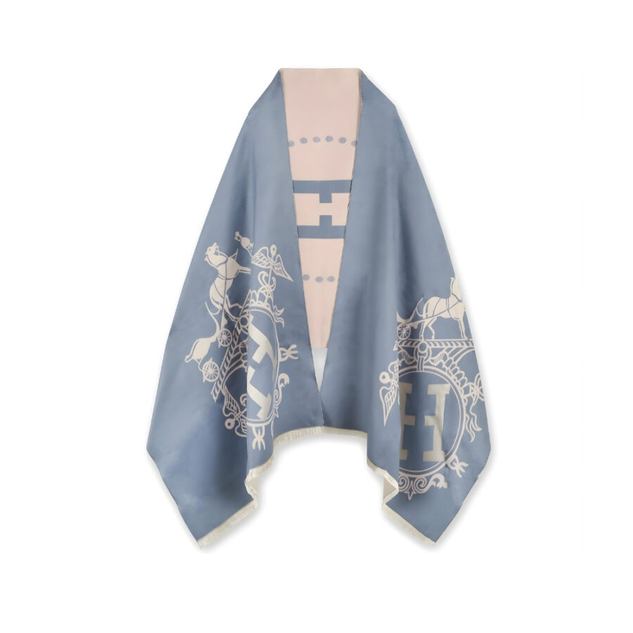 HERMES CASHMERE WOOL SCARF WRAP SHAWL IN BLUE AND PINK 180CM
