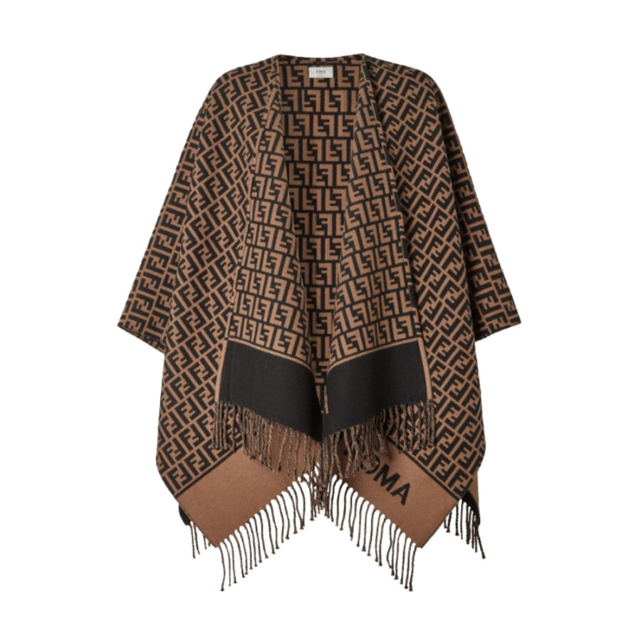 FENDI PONCHO BROWN WOOL AND CASHMERE PONCHO FXX723AQCWF0QE1