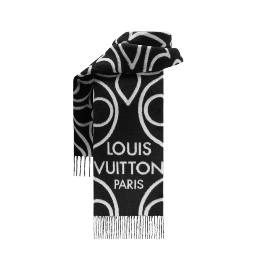 LOUIS VUITTON IN BLOOM CASHMERE SCARF BLACK 180CM