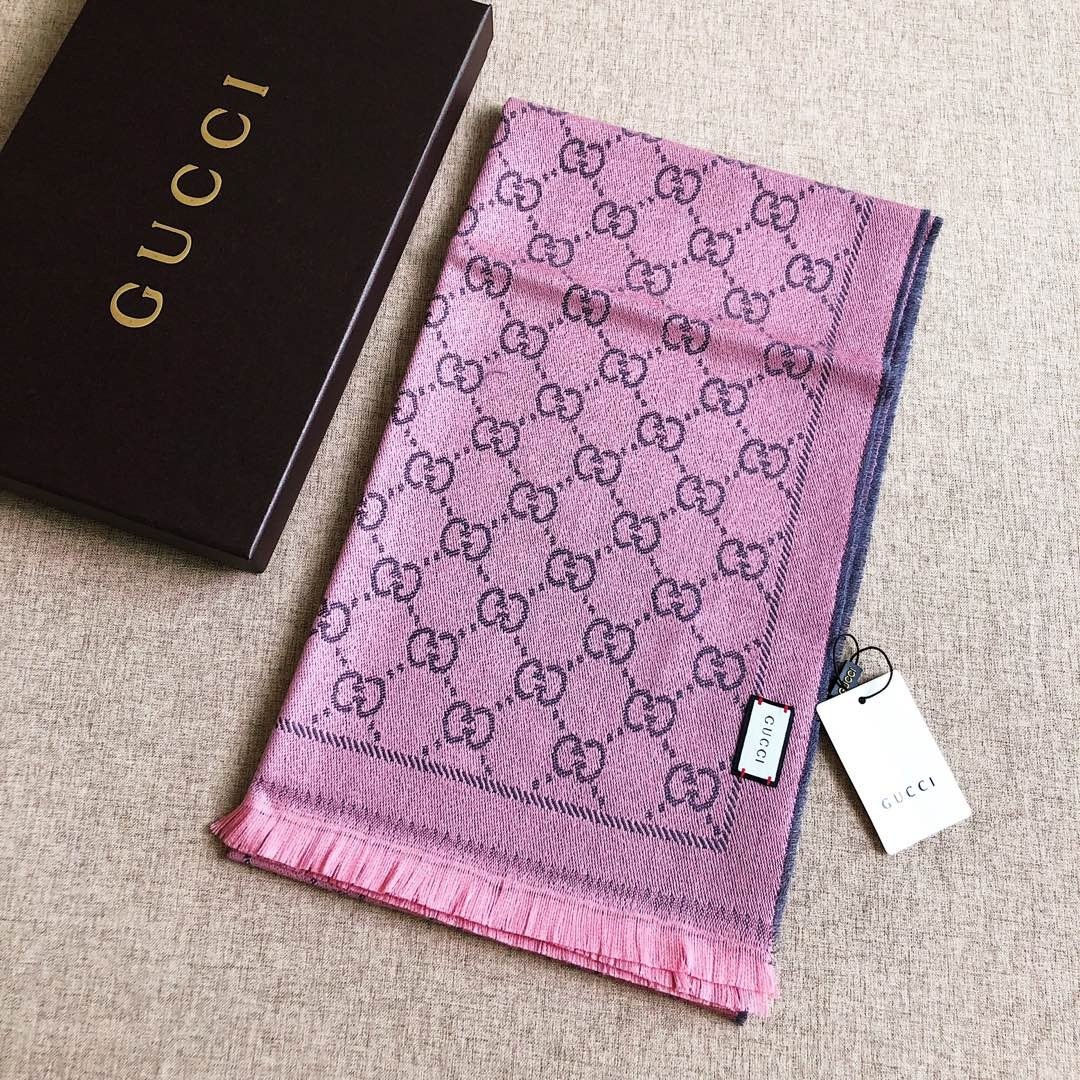 GUCCI GG WOOL SCARF GRAPHITE WITH PINK 180CM 133483 3G200 1272 - Image 2