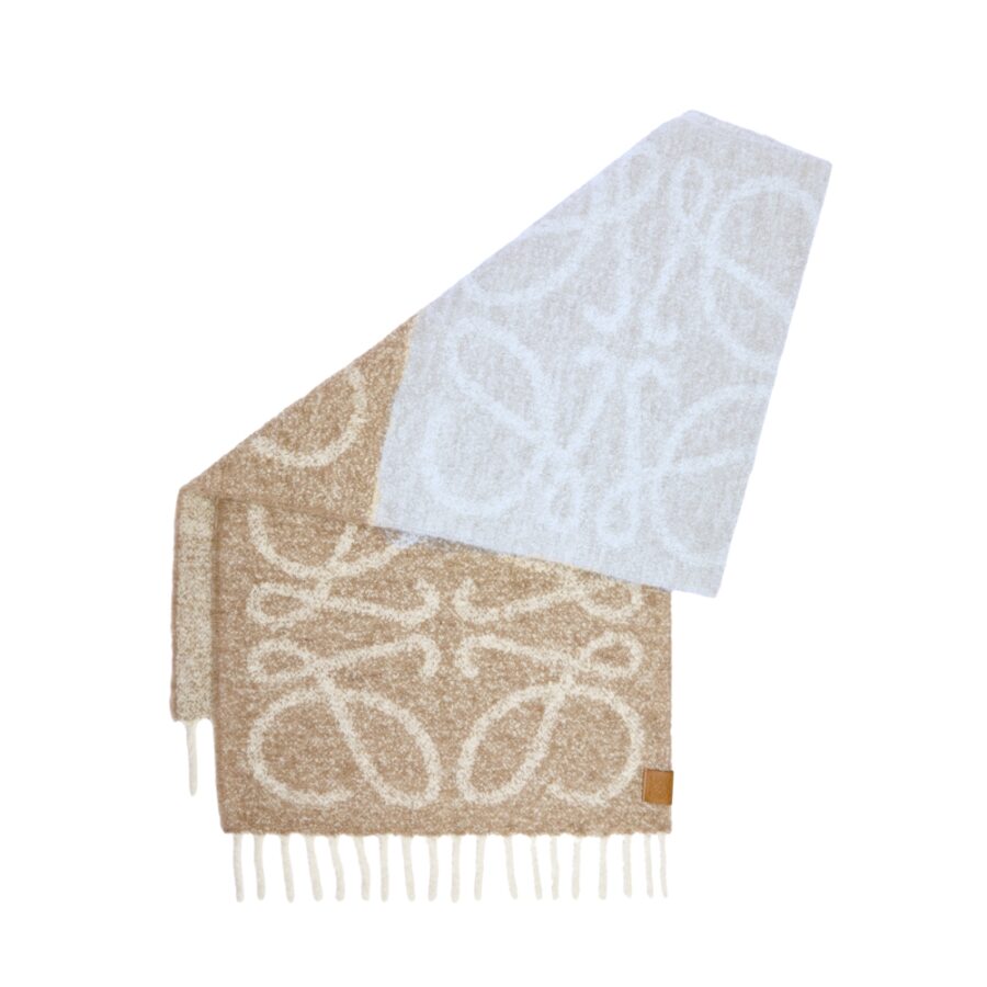 LOEWE ANAGRAM SCARF IN WOOL BEIGE AND WHITE F811257X79 2147