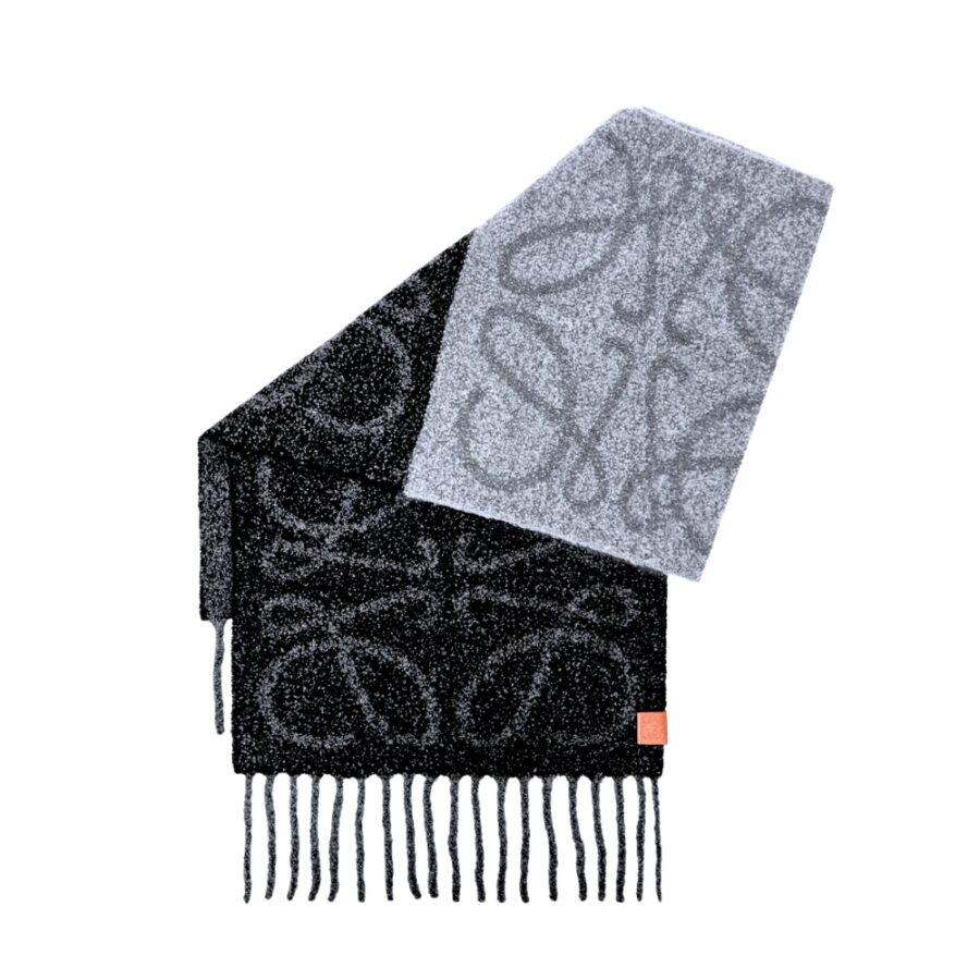 LOEWE ANAGRAM SCARF IN WOOL BLACK AND GREY F811257X79 1156