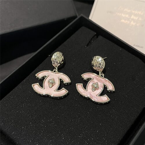 Alternative view of Chanel Large Enamel Cc Dangle Earrings Light Pink