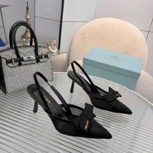 Alternative view of Prada Mesh Fabric Slingback Pumps In Black
