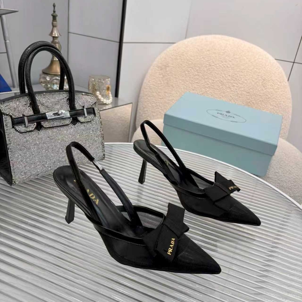 Prada Mesh Fabric Slingback Pumps In Black - Image 2