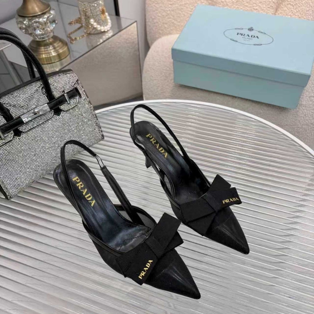 Prada Mesh Fabric Slingback Pumps In Black - Image 3