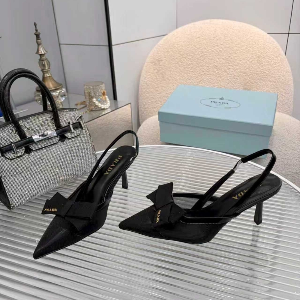 Prada Mesh Fabric Slingback Pumps In Black - Image 5