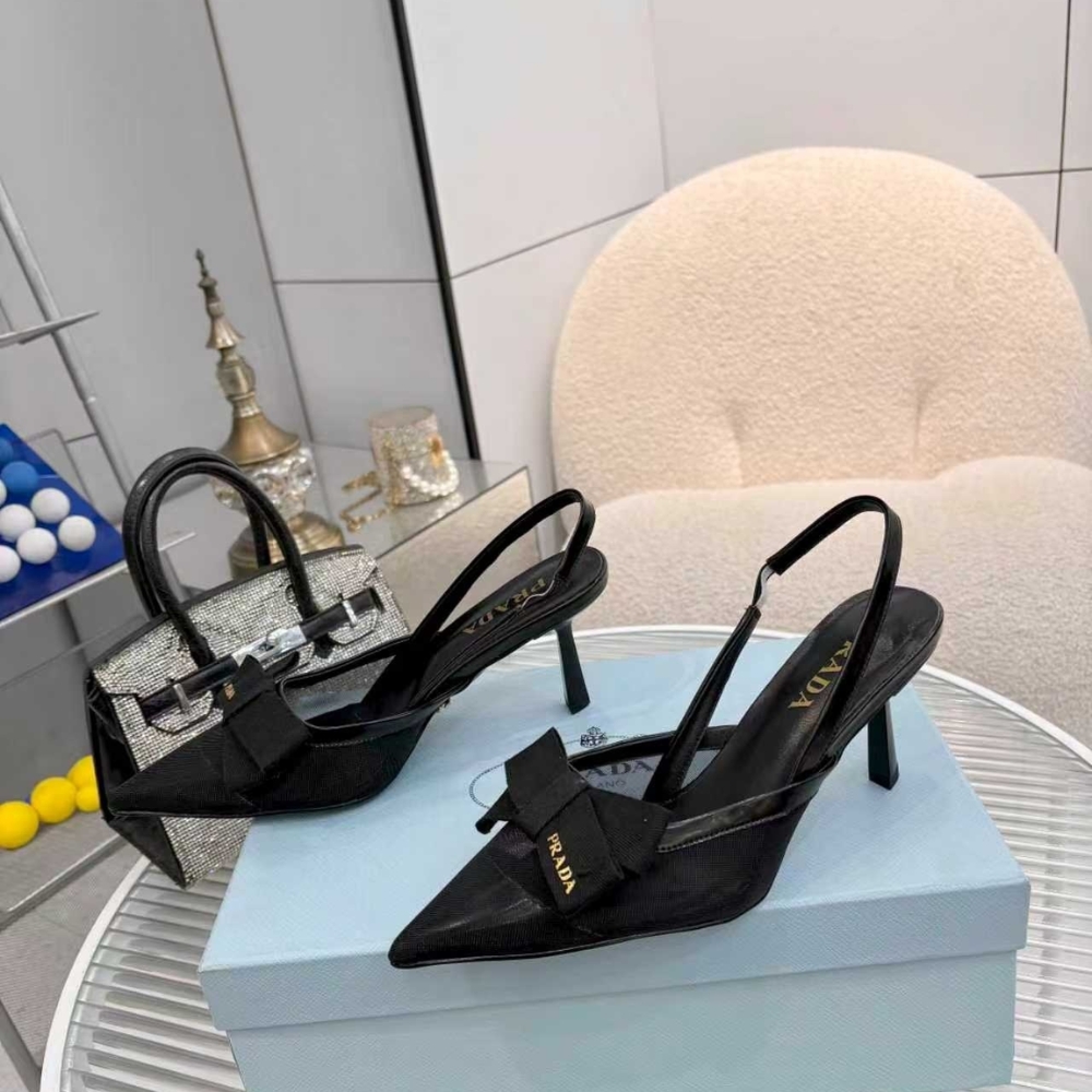 Prada Mesh Fabric Slingback Pumps In Black - Image 6