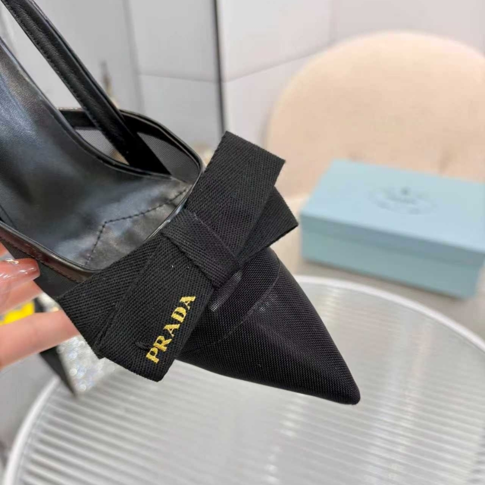 Prada Mesh Fabric Slingback Pumps In Black - Image 8