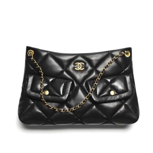 Chanel Shopping Bag Gold Tone Metal Black 38Cm As5740 B22139 94305