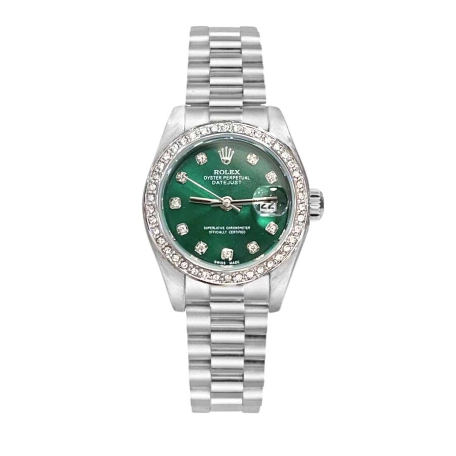 Rolex Lady Datejust 28 Silver Jubilee Diamond Dial In Green 31Mm