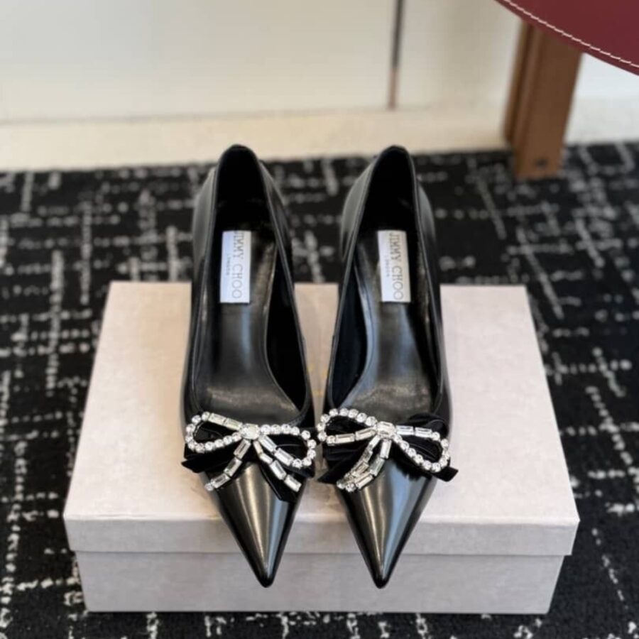 Alternative view of Jimmy Choo Auria 70 Soft Spazzolato Pumps with Velvet and Crystal Bow Black AURIA70BSV