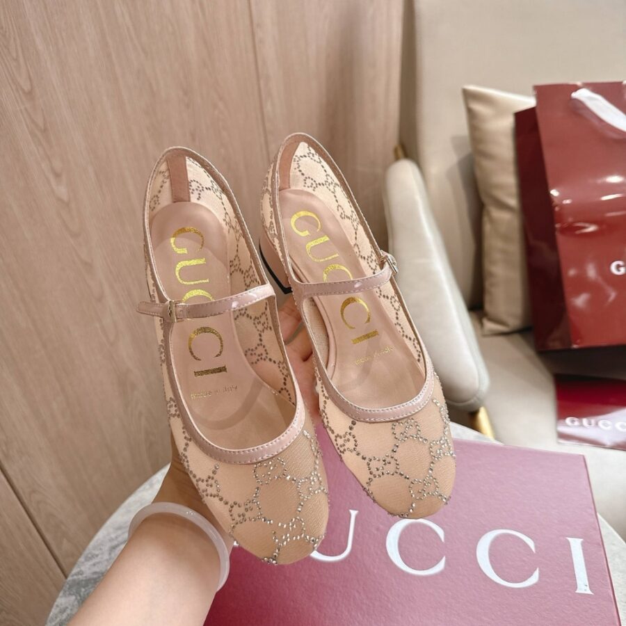 Alternative view of Gucci Women Gg Crystal Ballet Flat Light Pink Mesh 836809 Faeq0 9941